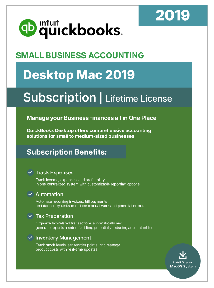 QuickBooks Desktop Mac 2019 | Lifetime License | No Subscription | 1-User | - Desktop License