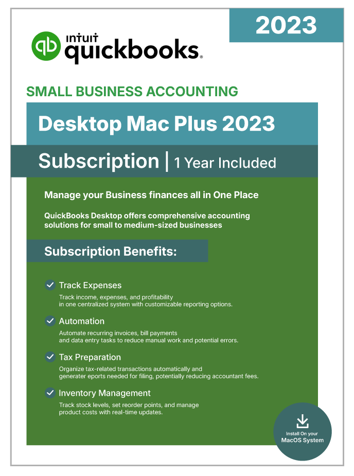 QuickBooks Desktop Mac Plus 2023 – 1 Year Subscription - Desktop License