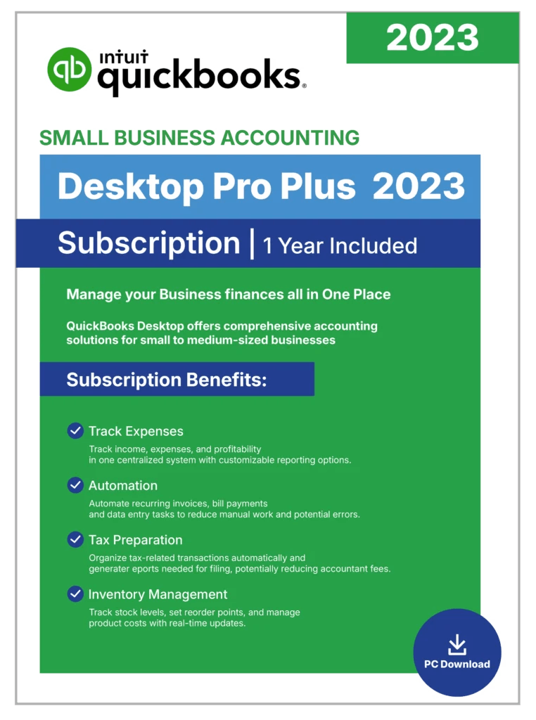 QuickBooks Desktop Pro Plus 2023 – 1 Year Subscription - Desktop License